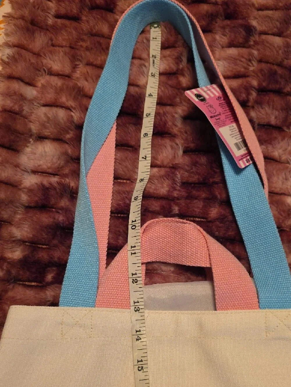 Hello Kitty Cream Tote with Pink & Blue Handles Nwt